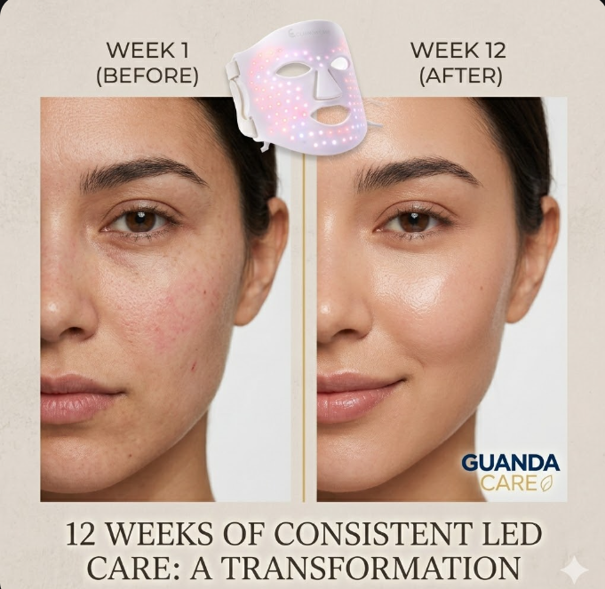  Before and after skin transformation from 12 weeks of at-home LED light therapy treatment