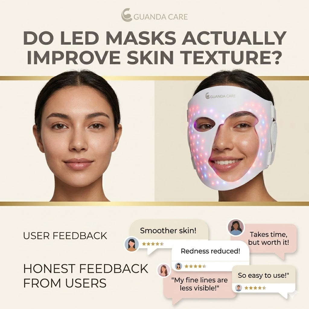 Close-up comparison showing improved skin texture after 12 weeks of LED light therapy treatment