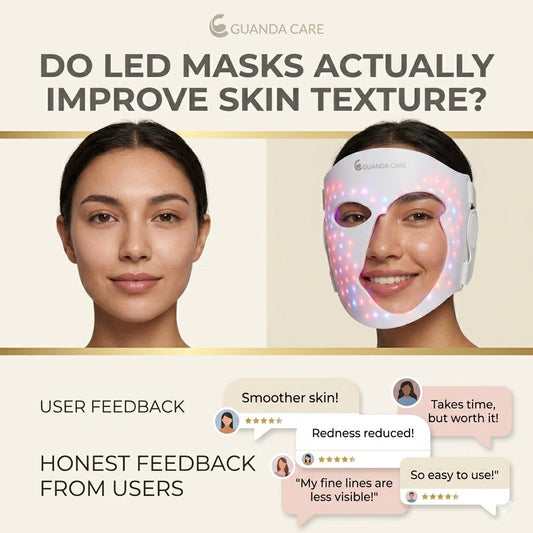 Close-up comparison showing improved skin texture after 12 weeks of LED light therapy treatment